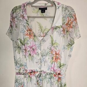 Stella & Julie Womens 16W Tropical Floral Mesh Maxi Dress Sheer Overlay White